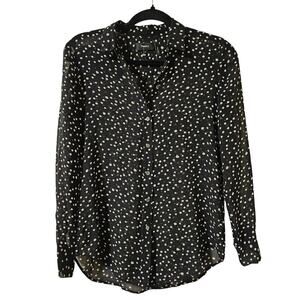 Theory SzP Black 100% Silk w cream dot pattern. Lightweight. Sheer. Career. Work